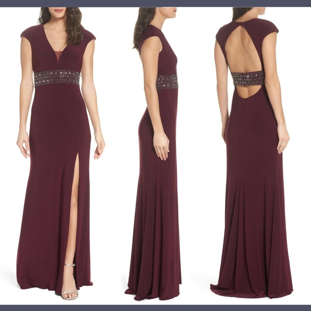 NWT‎ Xscape Bead Embellished Cap Sleeve Gown Wine Red [ SZ 2 ]